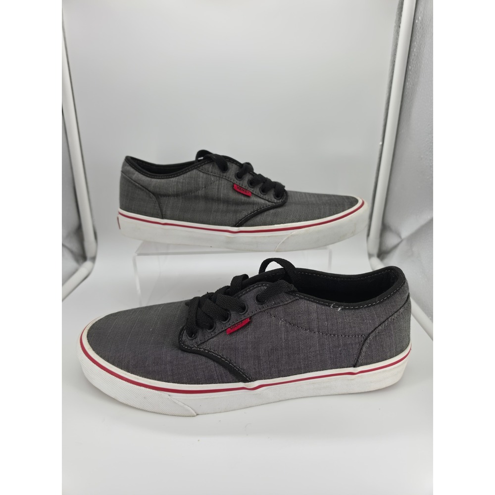 Vans Atwood Mens 9.5 Charcoal Gray Red Low Top Skate Shoes Sneakers Streetwear